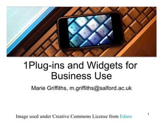 Plug-ins and Widgets for  Business Use Marie Griffiths, m.griffiths@salford.ac.uk Image used under Creative Commons License from  Edans Slide 