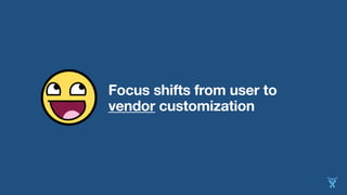 Focus shifts from user to
vendor customization
 