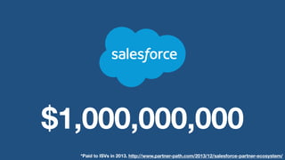$1,000,000,000
*Paid to ISVs in 2013. http://www.partner-path.com/2013/12/salesforce-partner-ecosystem/
 