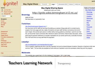http://ignite.wikis.birmingham.k12.mi.us/




Teachers Learning Network          Transparency
 