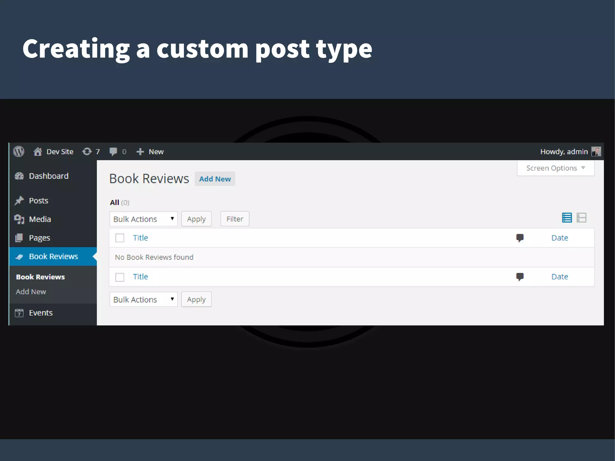 Creating a custom post type
 