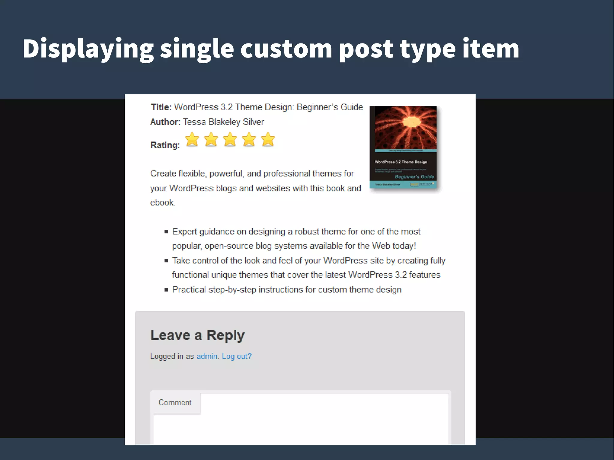 Displaying single custom post type item
 
