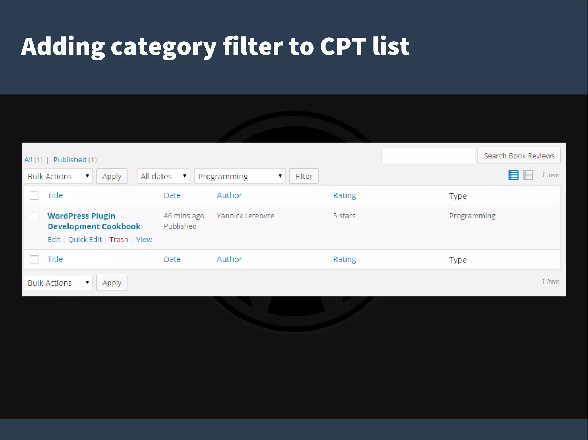 Adding category filter to CPT list
 