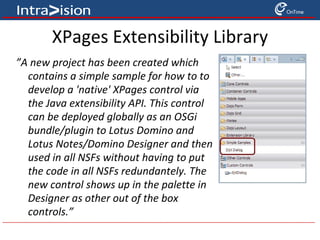 Eclipse architecture Workbench JFace SWT Core Extension Point Framework Service Framework Rich Client Platform Plug-in Plug-in Extension Pt. Plug-in Extension Point Extension Point Extension Point A software component in Eclipse Extension Point declares contract to extend plug-in functionality Extension code extends this functionality RCP allows you to build GUI apps on multiple OS SWT provides  uniform UI API across multiple OS that calls  OS UI API for native look and feel JFace provides  components to make it easier to write a GUI e.g. wizards, preference pages, actions, dialogs  Workbench is desktop UI and customizable Service Framework supports registration and lifecycle management of  plug-ins 