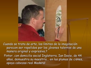 Cuando se trata de arte, los límites de la imaginación parecen ser repelidos por los jóvenes talentos de una manera original y expresiva.?   Pintor, con domicilio social Inglaterra, Ian Davie, de 44 años, demuestra su maestría... en las plumas de cisnes, apoya cabezas real Madera! 