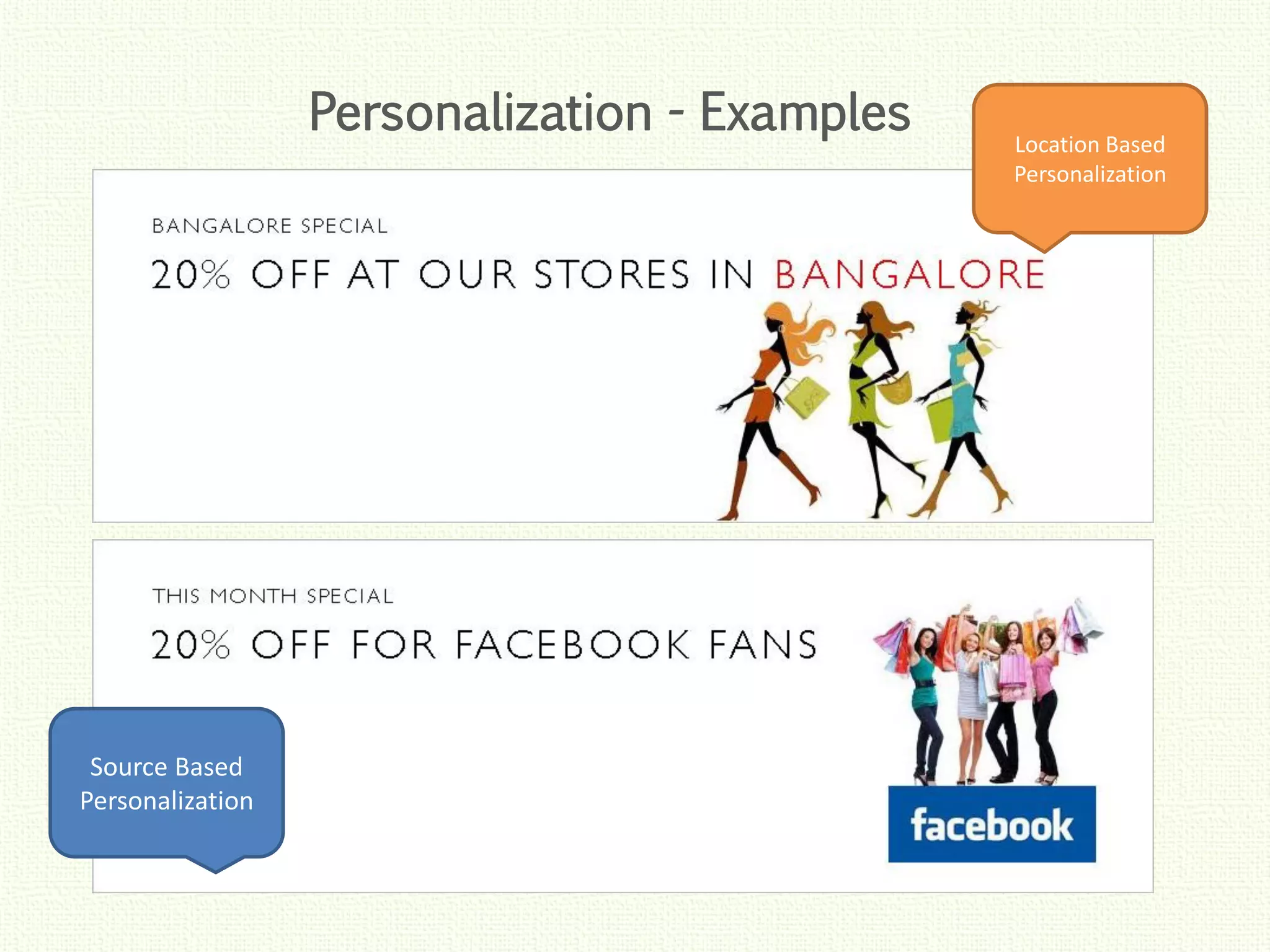 Click to edit Master title style
Click to edit Master title style
Click to edit Master title style
Click to edit Master title style
Click to edit Master title style
Location Based
Personalization
Personalization - Examples
Source Based
Personalization
 