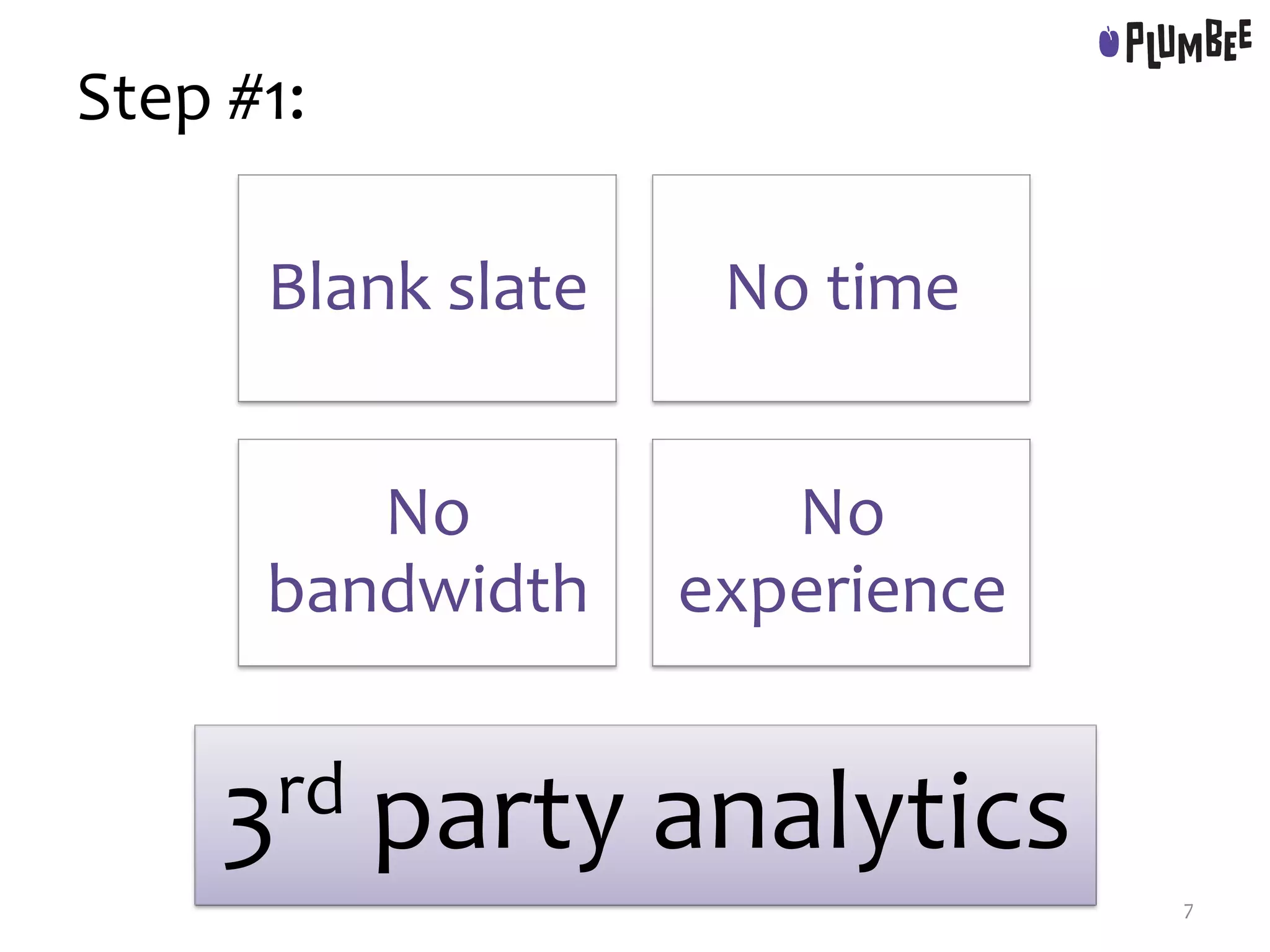 Step #1:
Blank slate No time
No
bandwidth
No
experience
7
3rd party analytics
 