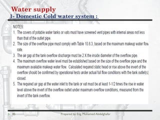 Water supply
Domestic Cold water system :-1
45 Prepared by Eng. Mohamed Abdelghafar
 