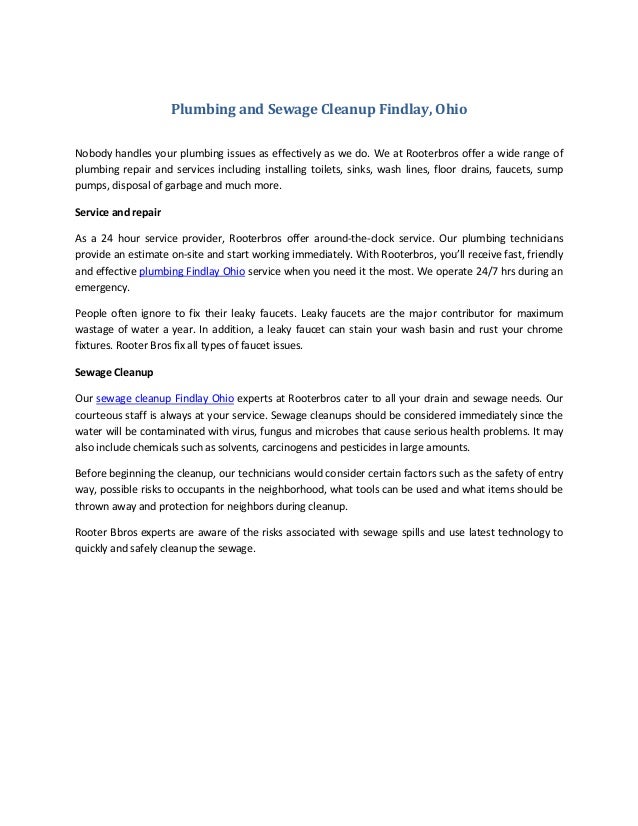 Plumbing And Sewage Cleanup Findlay Ohio