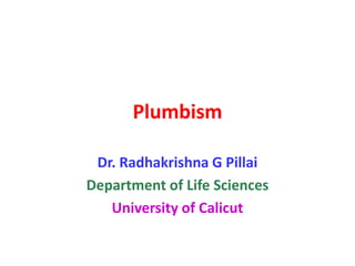Plumbism
Dr. Radhakrishna G Pillai
Department of Life Sciences
University of Calicut
 