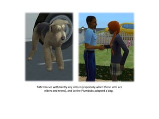 I hate houses with hardly any sims in (especially when those sims are elders and teens), and so the Plumbobs adopted a dog.