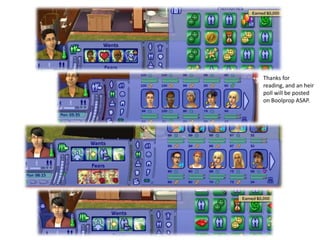 Thanks for reading, and an heir poll will be posted on Boolprop ASAP.