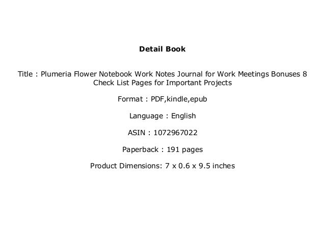 P D F Library Plumeria Flower Notebook Work Notes Journal For Work