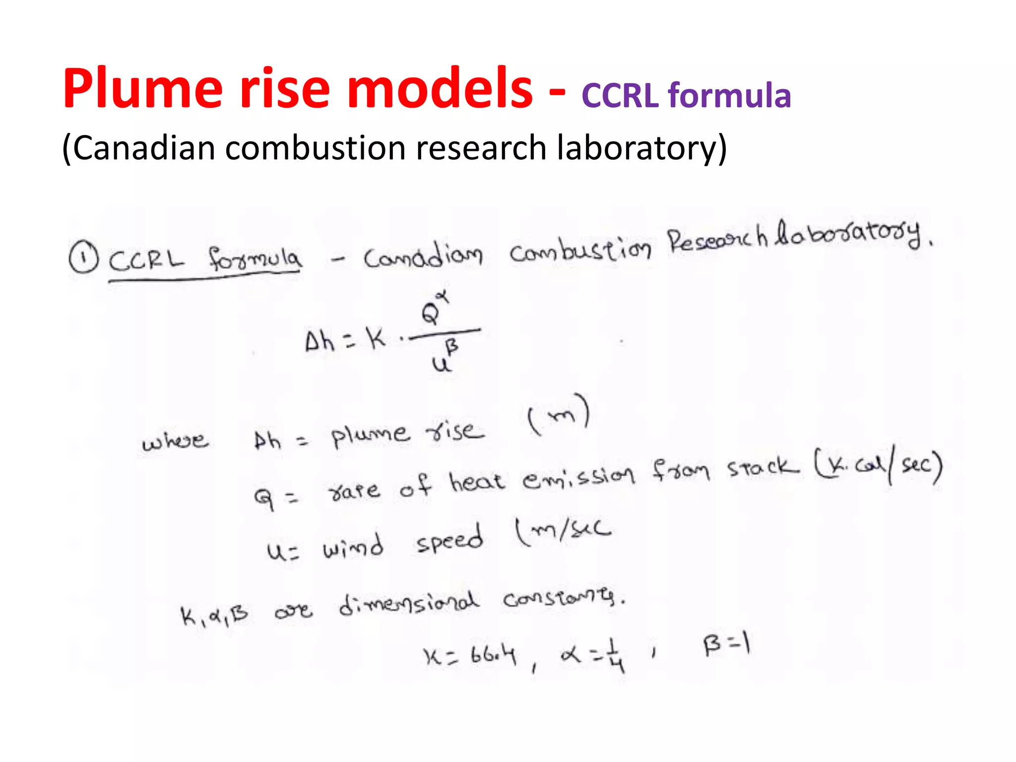 Plume rise and dispersion, models | PPT