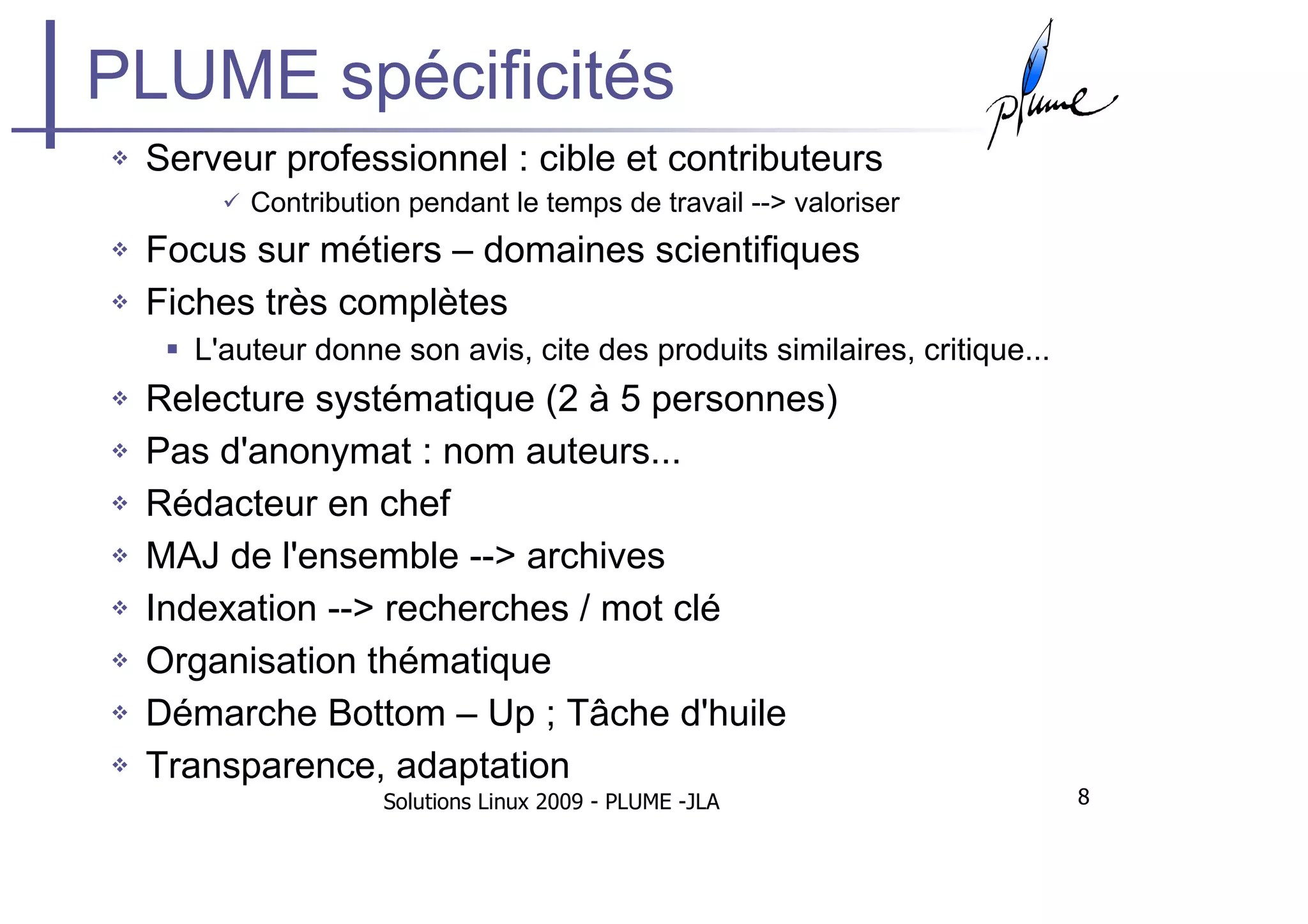 Plume Solutions Linux 2009
