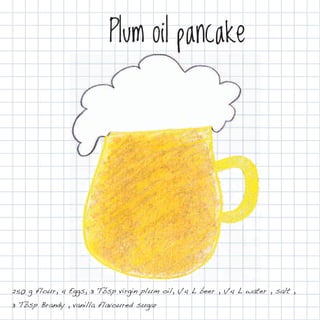 Plum oil pancake




250 g flour, 4 Eggs, 3 Tbsp virgin plum oil, 1/4 L beer , 1/4 L water , salt ,
3 Tbsp Brandy , vanilla flavoured sugar
 