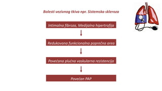 Bolesti vezivnog tkiva npr. Sistemska skleroza
Intimalna fibroza, Medijalna hipertrofija
Redukovana funkcionalna poprečna area
Povećana plućna vaskularna rezistencija
Povećan PAP
 