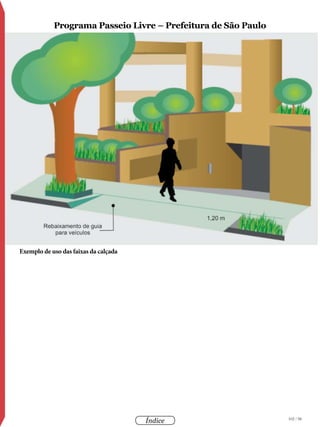102 / 58
Índice
Programa Passeio Livre – Prefeitura de São Paulo
Exemplo de uso das faixas da calçada
Faixas de serviço, livre e de acesso
Programa Passeio Livre – Prefeitura de
São Paulo
 