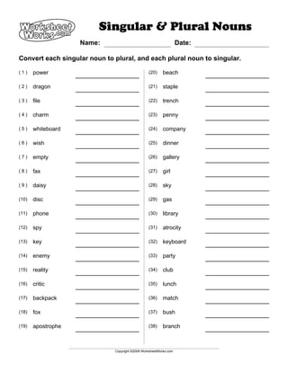 plural noun worksheet