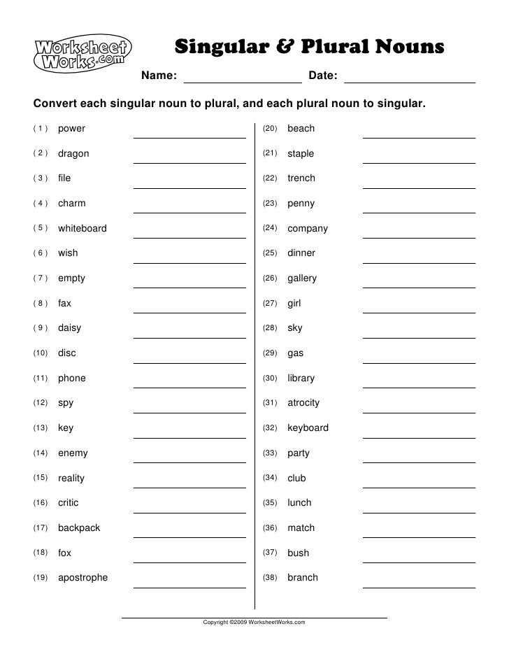 Write The Right Plural For Each Word Worksheets Pdf Singular And Plural Nouns Interactive