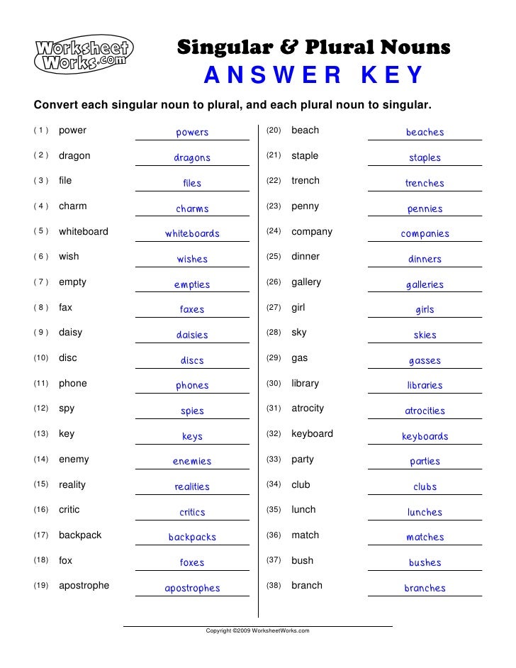 plural noun worksheet