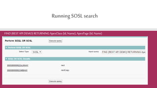 Running SOSLsearch
FIND {REST API DEMO} RETURNING ApexClass (Id,Name),ApexPage (Id,Name)
 