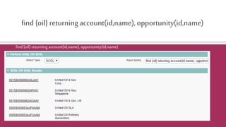 find {oil} returningaccount(id,name),opportunity(id,name)
find {oil} returning account(id,name), opportunity(id,name)
 