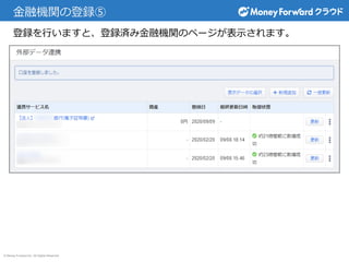 © Money Forward Inc. All Rights Reserved
金融機関の登録⑤
登録を行いますと、登録済み金融機関のページが表示されます。
 