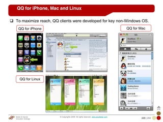 Mobile & Internet
Innovation Arbitrage 229 | 284
© Copyrights 2009. All rights reserved. www.plus8star.com
QQ for iPhone, Mac and Linux
To maximize reach, QQ clients were developed for key non-Windows OS.
QQ for Mac
QQ for Linux
QQ for iPhone
 