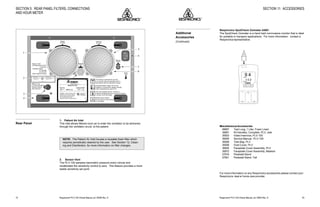 Respironics®
PLV-100 Clinical Manual, p/n 35500 Rev. DRespironics®
PLV-100 Clinical Manual, p/n 35500 Rev. D16
1. Patient Air Inlet
This inlet allows filtered room air to enter the ventilator to be delivered,
through the ventilator circuit, to the patient.
NOTE: The Patient Air Inlet houses a reusable foam filter which
requires periodically cleaned by the user. See Section 12, Clean-
ing and Disinfection, for more information on filter changes.
2. Sensor Vent
The PLV-100 samples barometric pressure every minute and
recalibrates the sensitivity control to zero. This feature provides a more
stable sensitivity set point.
SECTION 5: REAR PANEL FILTERS, CONNECTIONS
AND HOUR METER
Electric shock hazard.
Do not remove cover panels
or end plates.
This device is intended for use only
on or by the order of a physician and in
accordance with the instruction manual.
Machine
Air Vent
Patient
Air Inlet
Sensor
Vent
Decontamination Notice: Do not use
radiation or exceed 60% relative humidity,
130°F temperature for gas (ETO).
This unit complies with the limits for a
Class B Computing Device pursuant to Subpart
J of Part 15 of FCC Rules.
Wind
Cord
Remote
Alarm
Battery Fuse
T 5 Amp Slow Blow
Remove fuse for
safe shipment
Made in USA
US Patent #4,617,637
4,493,614
Canadian Patent
#1,204,090
#1,237,507
Other Patents Pending
CERTIFIE SELON LES
EXIGENCES DU CODE
CANADIEN DE L'ELECTRICITE.
L'ACNOR N'A PAS ETUDIE
LES AUTRES EFFETS
PHYSILOGIQUES POSSIBLES.
CERTIFIED TO THE
REQUIREMENTS OF THE
CANADIAN ELECTRICAL CODE.
CSA HAS NOT INVESTIGATED
OTHER PHYSIOLOGICAL
EFFECTS.
LR 60736
STD C22 2 NO. 125 RISK CLASS 2G SLC
1
3
4
6
7
8
5
2
Model PLV-100
Serial No. Catalog # 35001
120V ~, 50/60 Hz, 2A 12V , 5A
AC Plug: To assure proper ground
reliability and to prevent possible
shock hazard, this device should
only be connected to a wall
receptacle marked "Hospital Grade."
LISTED 747Y
MEDICAL
EQUIPMENT
35193G
1401 W. 122nd Avenue
Westminster, CO 80234-3421 USA
Rear Panel
53
SECTION 11: ACCESSORIES
Respironics SpotCheck Oximeter 43001
The SpotCheck Oximeter is a hand held noninvasive monitor that is ideal
for portable or transport applications. For more information, contact a
Respironicsrepresentative.
9.4.
1.0.2
SpO2
PULSE
ON OFF
+ +
+–
–
–
MiscellaneousAccessories
06657 Test Lung, 1 Liter, Foam Lined
35891 Kit Handles, Complete, PLV, side
35503 Video Inservice, PLV-100
35505 Service Manual , PLV-100
35506 Tote Bag, PLV
35508 Dust Cover, PLV
35934 Faceplate Cover Assembly, PLV
35972 Faceplate Cover Assembly, Masked
27916 Pedestal Stand
27921 Pedestal Stand, Tall
For more information on any Respironics accessories please contact your
Respironics deal er home care provider.
Additional
Accessories
(Continued)
 