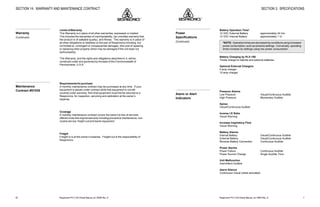 Respironics®
PLV-100 Clinical Manual, p/n 35500 Rev. DRespironics®
PLV-100 Clinical Manual, p/n 35500 Rev. D 7
Battery Operation Time*
12 VDC External Battery approximately 24 hrs.
12 VDC Internal Battery approximately 1 hr.
*NOTE: Operationtimesaredecreasedbyconditionsusingincreased
power consumption, such as extreme settings. Conversely, operating
times increase by settings using low power consumption.
Battery Charging by PLV-100
Trickle charge to internal and external batteries
Optional External Chargers
2 amp charger
10 amp charger
Pressure Alarms
Low Pressure Visual/Continuous Audible
High Pressure Momentary Audible
Apnea
Visual/Continuous Audible
Inverse I:E Ratio
Visual Warning
Increase Inspiratory Flow
Visual Warning
Battery Alarms
Internal Battery Visual/Continuous Audible
External Battery Visual/Continuous Audible
Reverse Battery Connection Continuous Audible
Power Alarms
Power Failure Continuous Audible
Power Source Change Single Audible Tone
Unit Malfunction
Intermittent Audible
Alarm Silence
Continuous Visual (while activated)
SECTION 3: SPECIFICATIONS
Power
Specifications
(Continued)
Alarm or Alert
Indicators
62
Limits of Warranty
This Warranty is in place of all other warranties, expressed or implied.
This includes the warranties of merchantability, (an unwritten warranty that
the product is of saleable quality), and fitness. This warranty is in place of
all other obligations or liabilities on the part of Respironics including, but
not limited to, contingent or consequential damages, (the cost of repairing
or replacing other property which may be damaged if the unit does not
workproperly).
This Warranty, and the rights and obligations described in it, will be
construed under and governed by the laws of the Commonwealth of
Pennsylvania, U.S.A.
Requirementsforpurchase
A monthly maintenance contract may be purchased at any time. If your
equipment is placed under contract while that equipment is not still
covered under warranty, then that equipment must first be returned to a
Respironics for inspection, servicing and calibration at the owner’s
expense.
Coverage
A monthly maintenance contract covers the same full line of services
offered under the original warranty including preventive maintenance, non-
routine service, freight-out and loaner equipment.
Freight
Freight-in is at the owner’s expense. Freight-out is the responsibility of
Respironics.
SECTION 14: WARRANTY AND MAINTENANCE CONTRACT
Warranty
(Continued)
Maintenance
Contract #51035
 