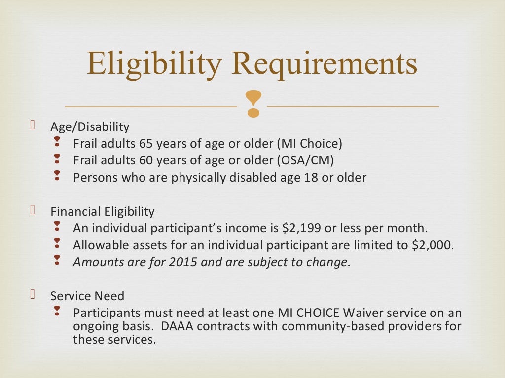 Medicaid Waiver MI Choice Presentation