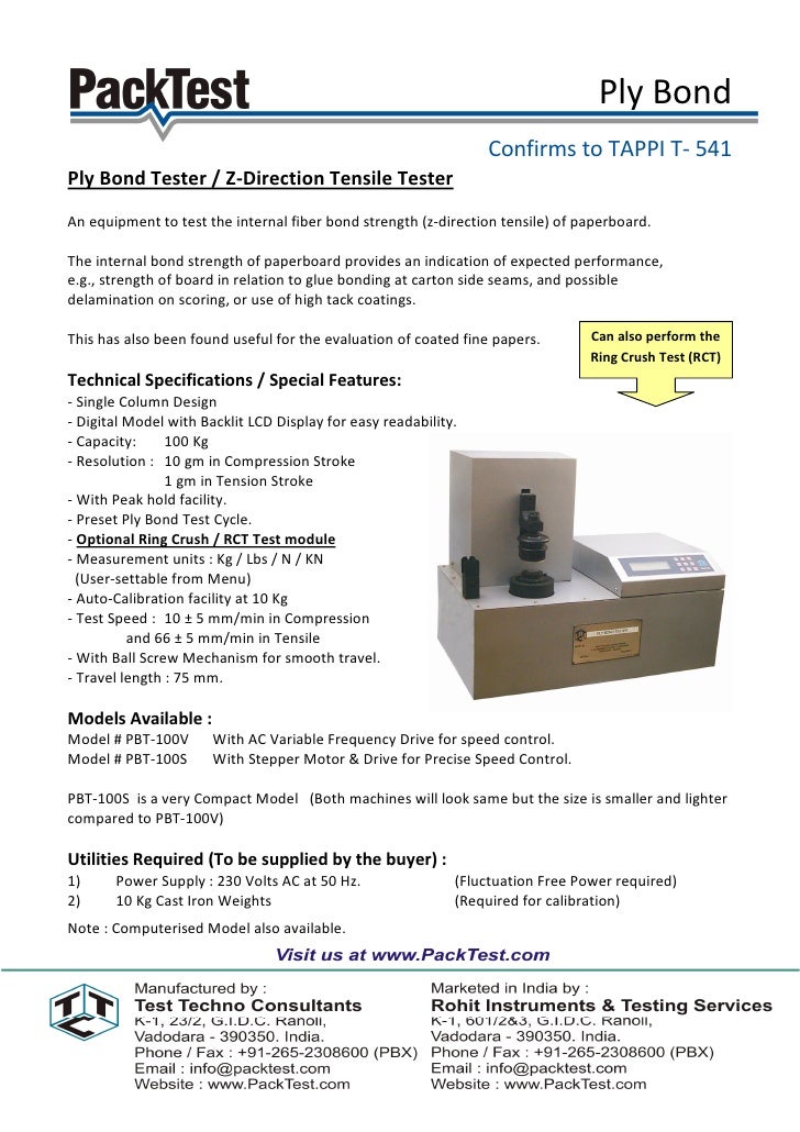 Ply bond tester (z direction tensile)