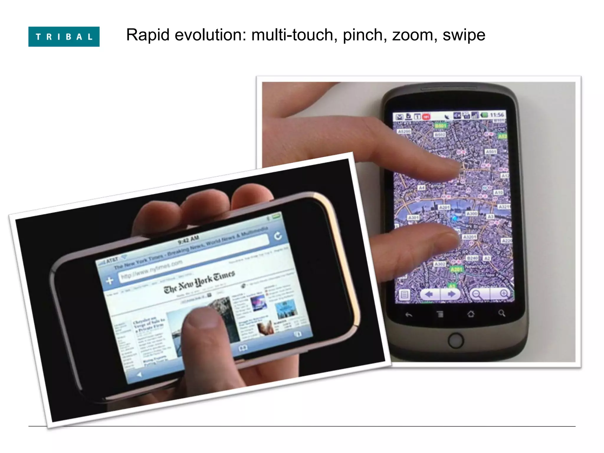Rapid evolution: multi-touch, pinch, zoom, swipe We used to worry about  how to fit text onto small screens 