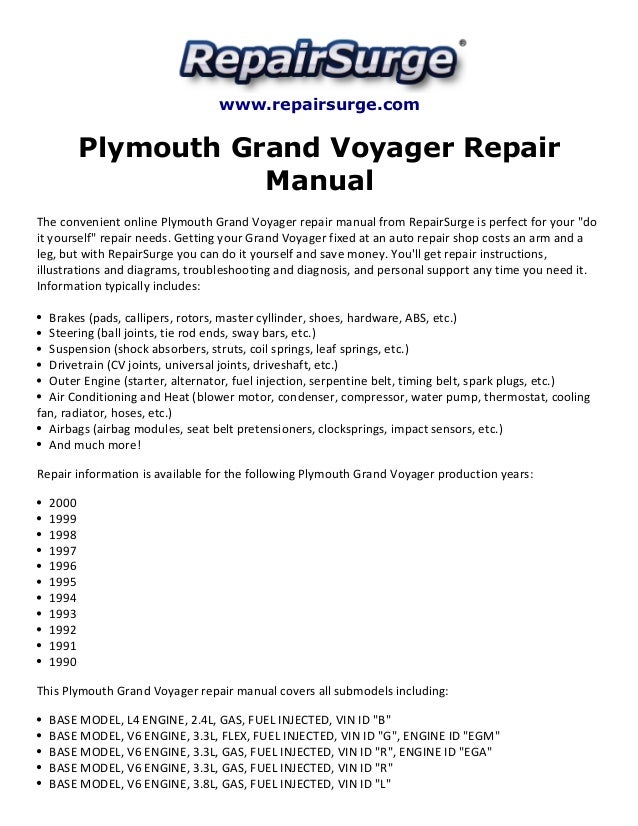 plymouth grand voyager repair manual free