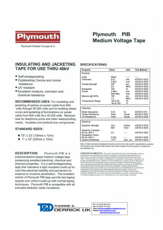 Plymouth PIB Medium Voltage Tape With Black Liner