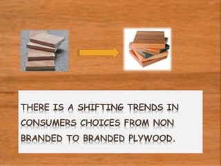 THERE IS A SHIFTING TRENDS IN
CONSUMERS CHOICES FROM NON
BRANDED TO BRANDED PLYWOOD.
 