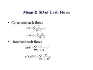 Mean & SD of Cash FlowsCorrelated cash flowsUnrelated cash flows