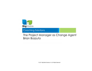 Coaching Solutions

The Project Manager as Change Agent
Brian Bozzuto




            © 2011 BigVisible Solutions, Inc. All Rights Reserved
 