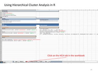 25
Using Hierarchical Cluster Analysis in R
Click on the HCA tab in the workbook
 