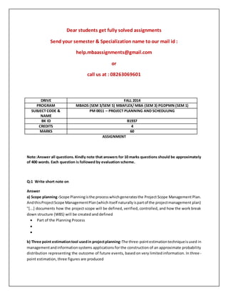 Scheduling Problem Assignment Answer Key Pm0011 project planning and scheduling (1) | DOCX