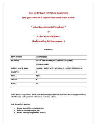 Pm0015 quantitative methods in project management | DOCX