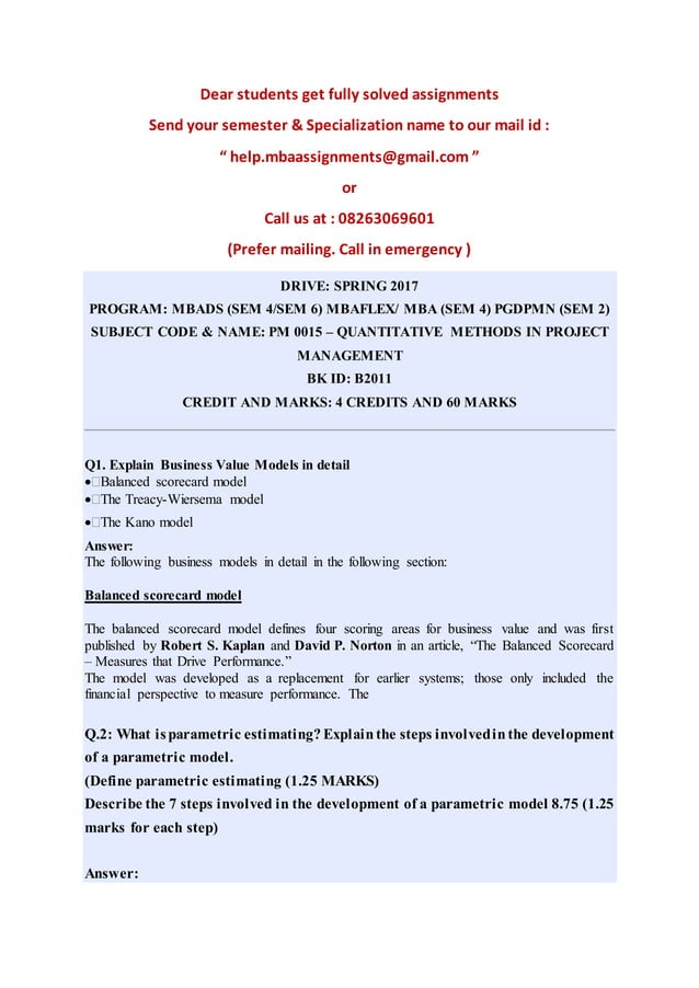 Pm0015 – quantitative methods in project management | PDF