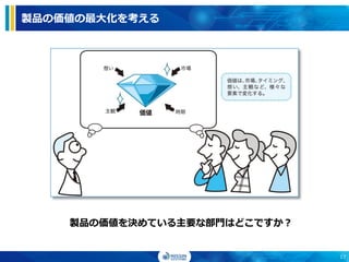 製品の価値の最大化を考える
17
製品の価値を決めている主要な部門はどこですか？
 