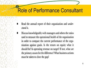 Role of Performance Consultant




                             8
 