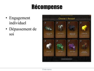 @elodescharmes
Récompense
• Engagement
individuel
• Dépassement de
soi
 