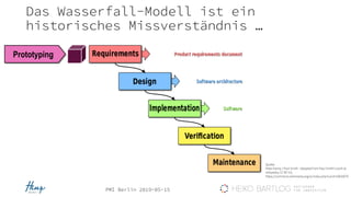 PMI Berlin 2019-05-15
Das Wasserfall-Modell ist ein
historisches Missverständnis …
Quelle:
Peter Kemp / Paul Smith - Adapted from Paul Smith's work at
wikipedia, CC BY 3.0,
https://commons.wikimedia.org/w/index.php?curid=10633070
Prototyping
 