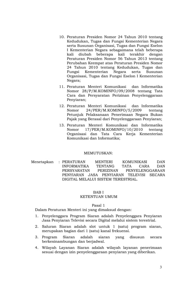 Peraturan Menteri Kominfo No. 28 Tahun 2013 tentang Tata Cara dan
