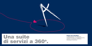 Una suite
                     Cinque aree specifiche
                     a disposizione, da utilizzare
                     separatamente e congiuntamente,




di servizi a 360 .
                     sempre coordinate dall’Idea

                o    Strategica Centrale.
 