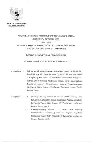 Peraturan Menteri Perhubungan Republik Indonesia No 32 Tahun 2016 (tentang taksi online)